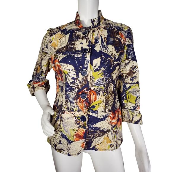 Coldwater Creek Womens Size 10 Textured Cotton Unlined Jacket 3/4 Sleeve Floral - Picture 1 of 7